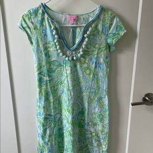 Lilly Pulitzer Beaded V-Neck Shift Dress in Aqua & Lime